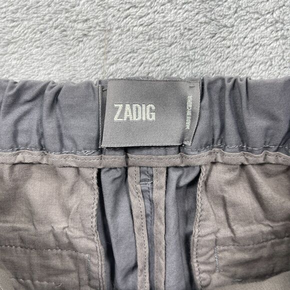 Zadig & Voltaire Pomelo Pants Womens 34 Gray Striped Cotton Mid-Rise Button-Fly - Picture 3 of 16